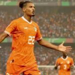 Sébastien Haller celebrates opening the score in the CAN 2024 semi-final against DR Congo.