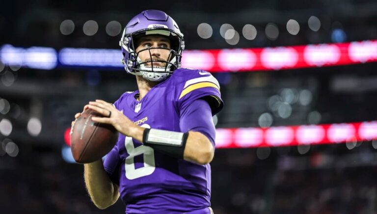 Kirk Cousins of the Minnesota Vikings before a game between the Vikings and the San Francisco
