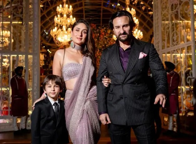 Actors Saif Ali Khan and Kareena Kapoor Khan with their son Taimur Ali Khan pose for a picture