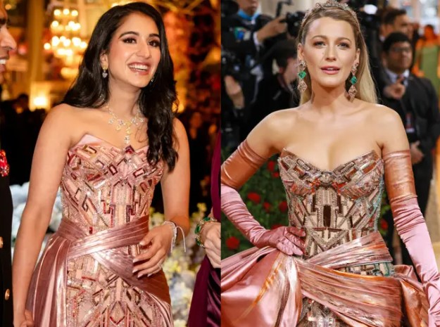 Radhika Merchant in Versace; Blake Lively in Versace at the 2022 Met Gala.