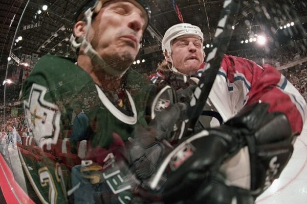 This match between Stars forward Guy Carbonneau and Avalanche forward Aaron Miller shows how hard the 1999 playoff series was for the team from Colorado Matt McClearin